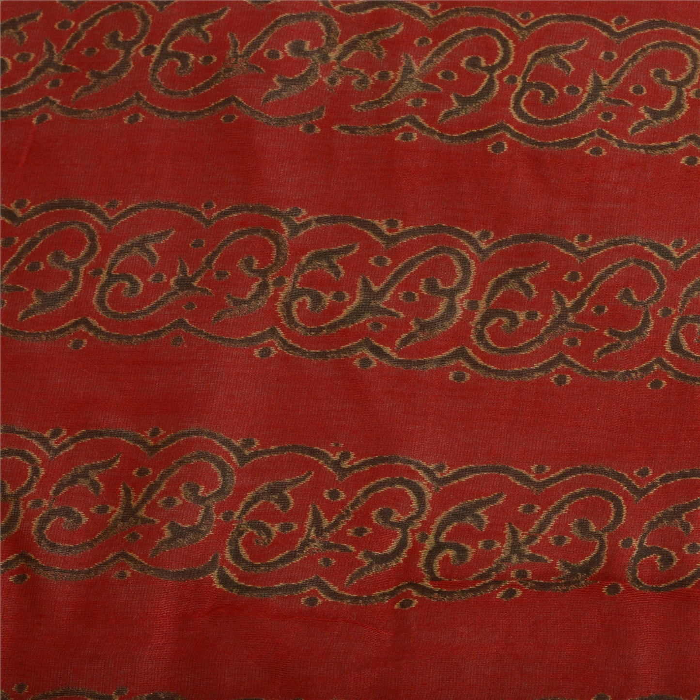 Sanskriti Vintage Lang Dupatta Stola Bomuld Silke Mørkerød Håndblokprint Slør