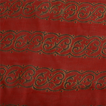 Sanskriti Vintage Lang Dupatta Stola Bomuld Silke Mørkerød Håndblokprint Slør