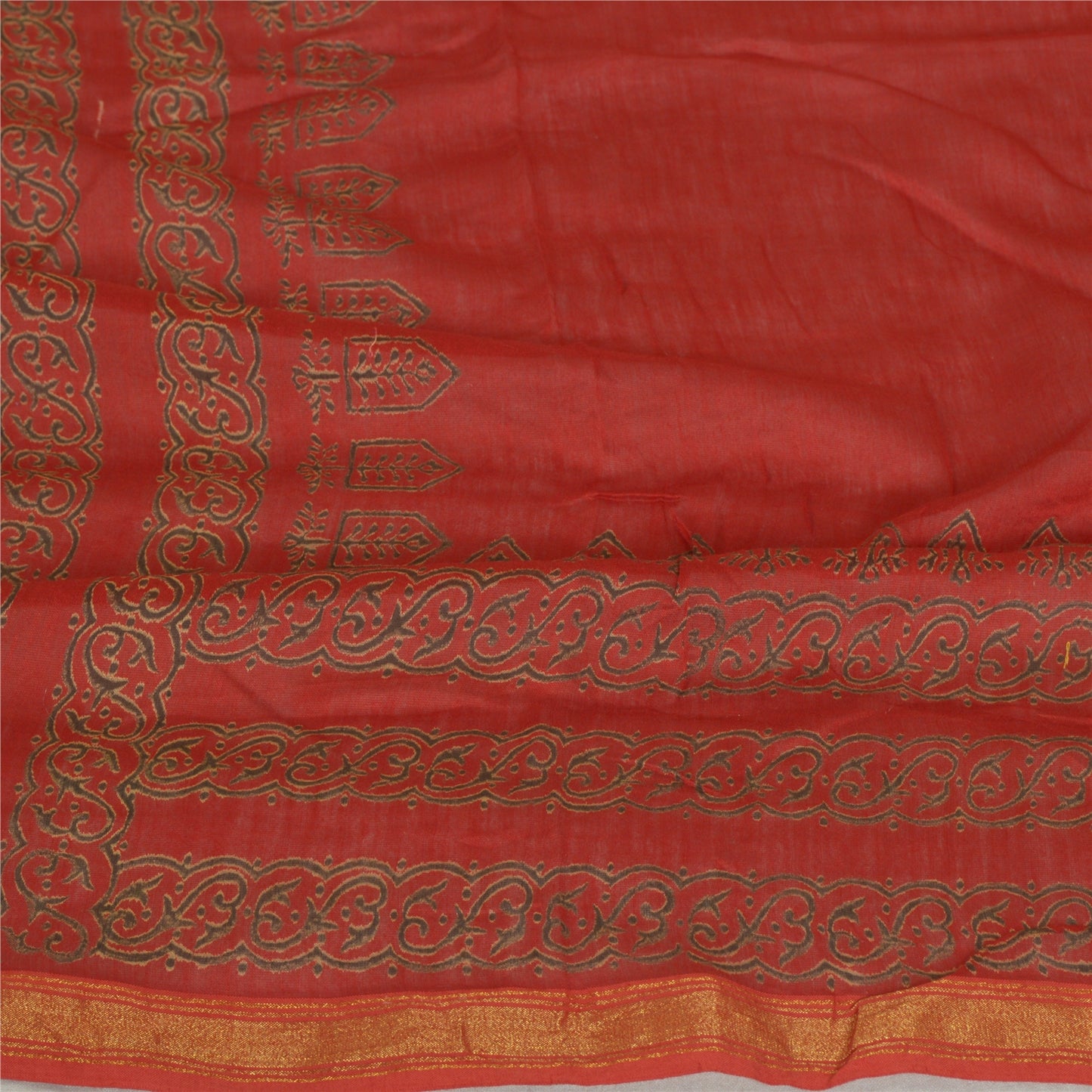 Sanskriti Vintage Lang Dupatta Stola Bomuld Silke Mørkerød Håndblokprint Slør