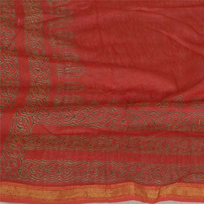 Sanskriti Vintage Lang Dupatta Stola Bomuld Silke Mørkerød Håndblokprint Slør