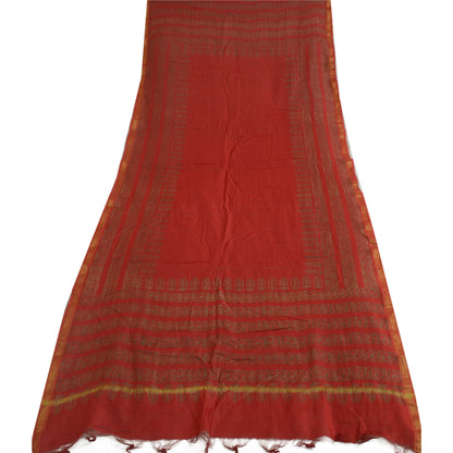 Sanskriti Vintage Lang Dupatta Stola Bomuld Silke Mørkerød Håndblokprint Slør