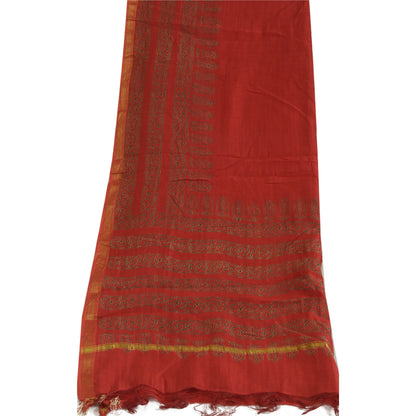 Sanskriti Vintage Lang Dupatta Stola Bomuld Silke Mørkerød Håndblokprint Slør