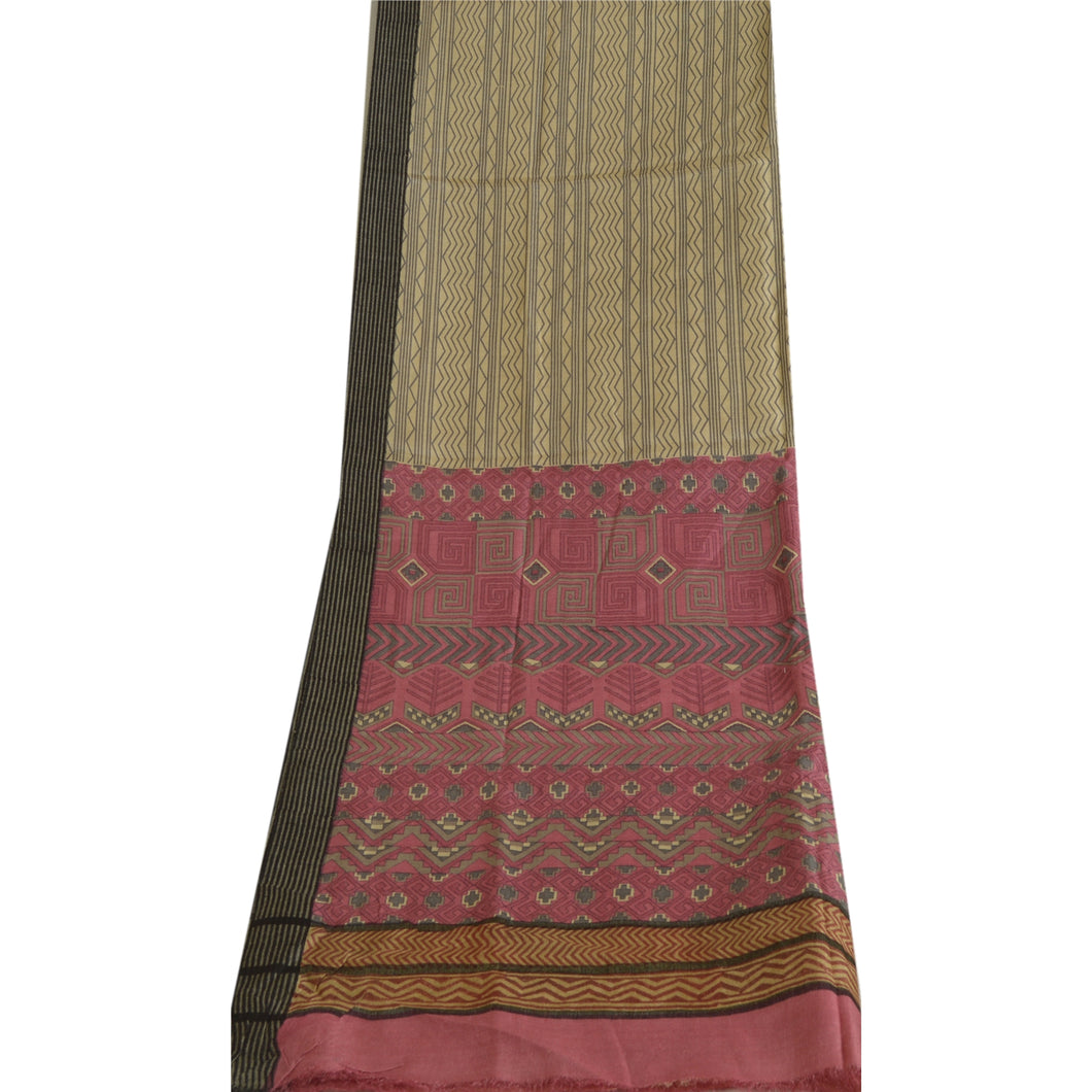 Sanskriti Vintage Long Dupatta Stole Pure Woolen Pink/Ivory Printed Wrap Shawl
