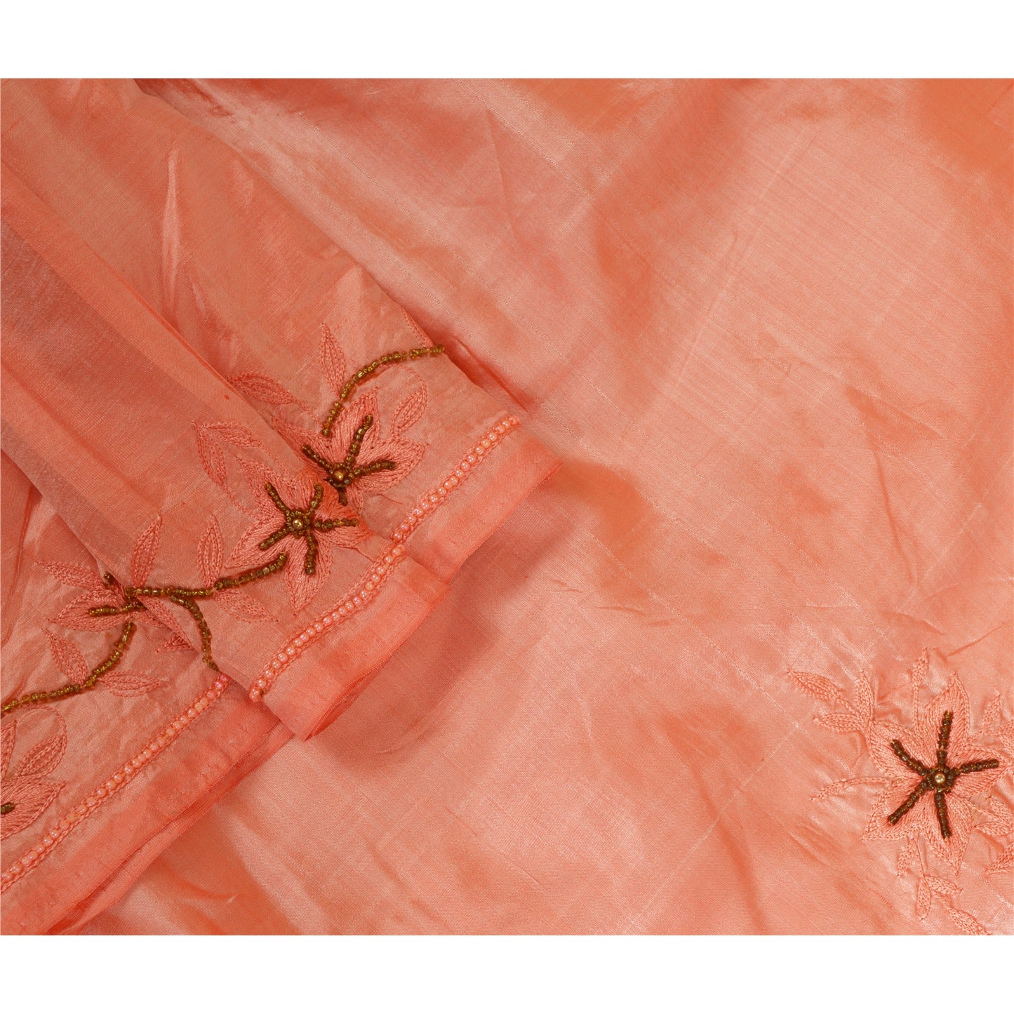 Sanskriti Vintage Long Dupatta Stole Pure Silk Peach Hijab Hand Beaded Scarves