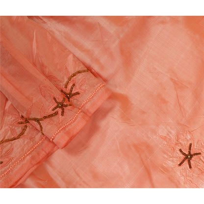 Sanskriti Vintage Long Dupatta Stole Pure Silk Peach Hijab Hand Beaded Scarves