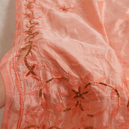 Sanskriti Vintage Long Dupatta Stole Pure Silk Peach Hijab Hand Beaded Scarves