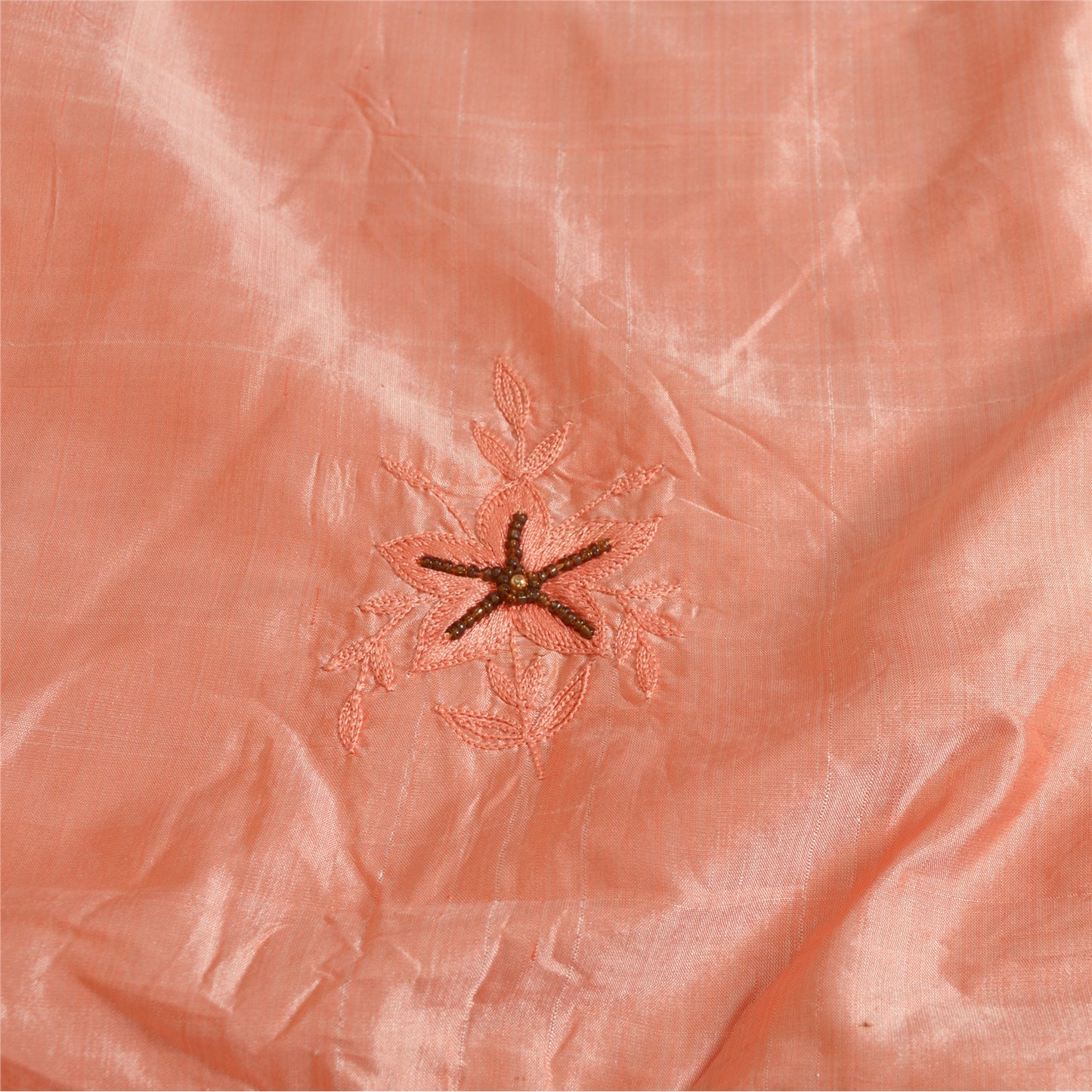 Sanskriti Vintage Long Dupatta Stole Pure Silk Peach Hijab Hand Beaded Scarves