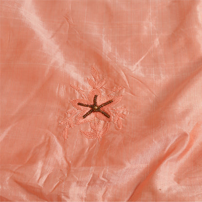 Sanskriti Vintage Long Dupatta Stole Pure Silk Peach Hijab Hand Beaded Scarves