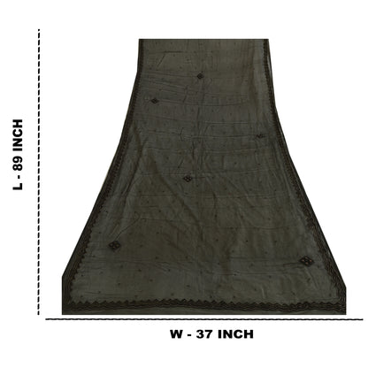 Sanskriti Vintage Long Black Dupatta/Stole Pure Chiffon Silk Hand Beaded Scarves