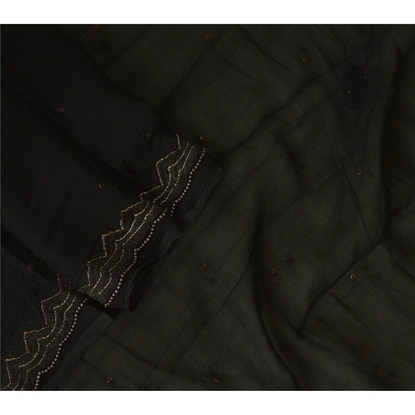 Sanskriti Vintage Long Black Dupatta/Stole Pure Chiffon Silk Hand Beaded Scarves