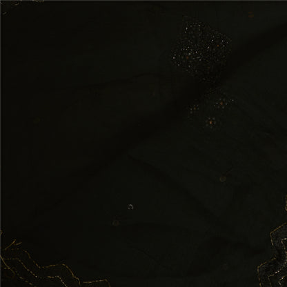 Sanskriti Vintage Long Black Dupatta/Stole Pure Chiffon Silk Hand Beaded Scarves