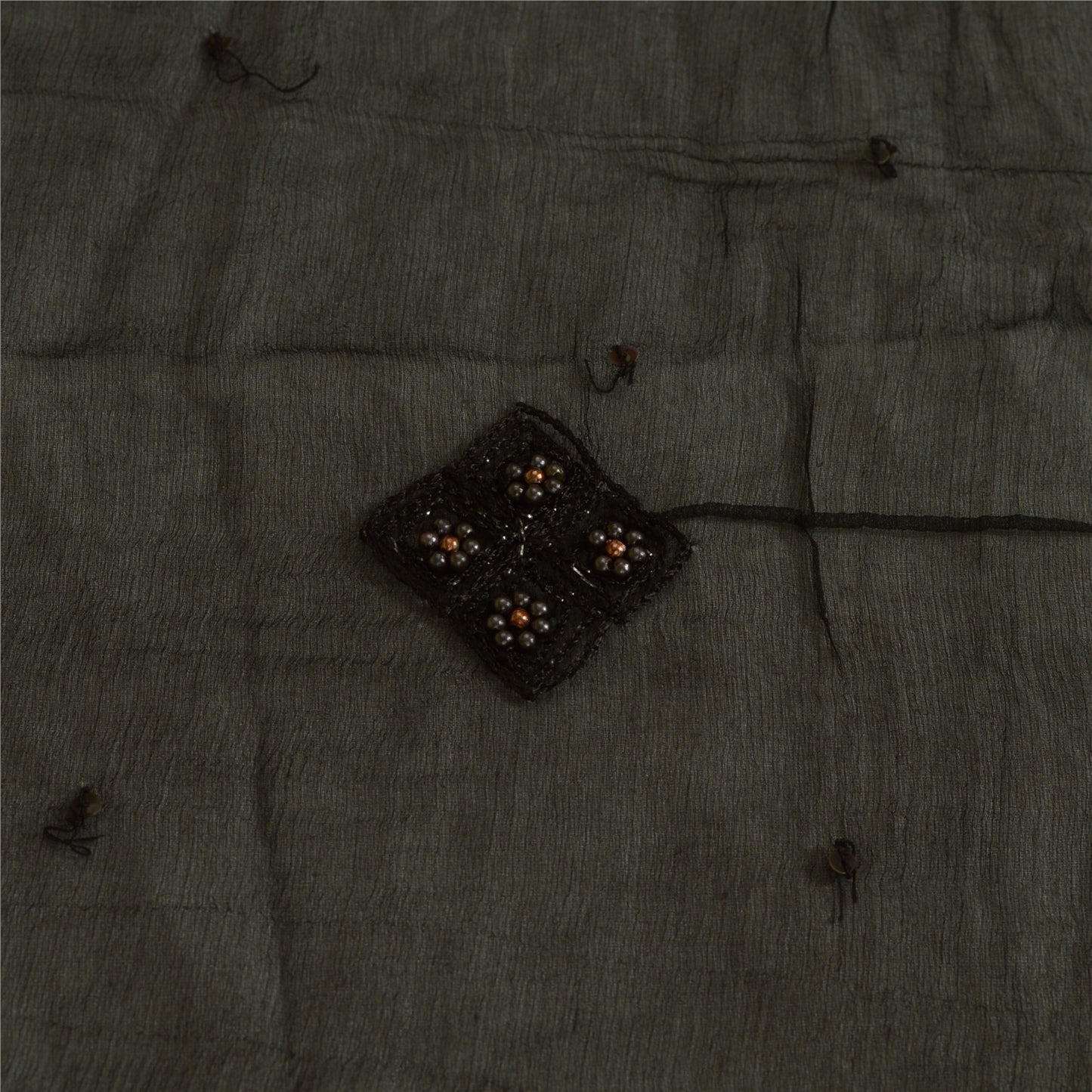 Sanskriti Vintage Long Black Dupatta/Stole Pure Chiffon Silk Hand Beaded Scarves