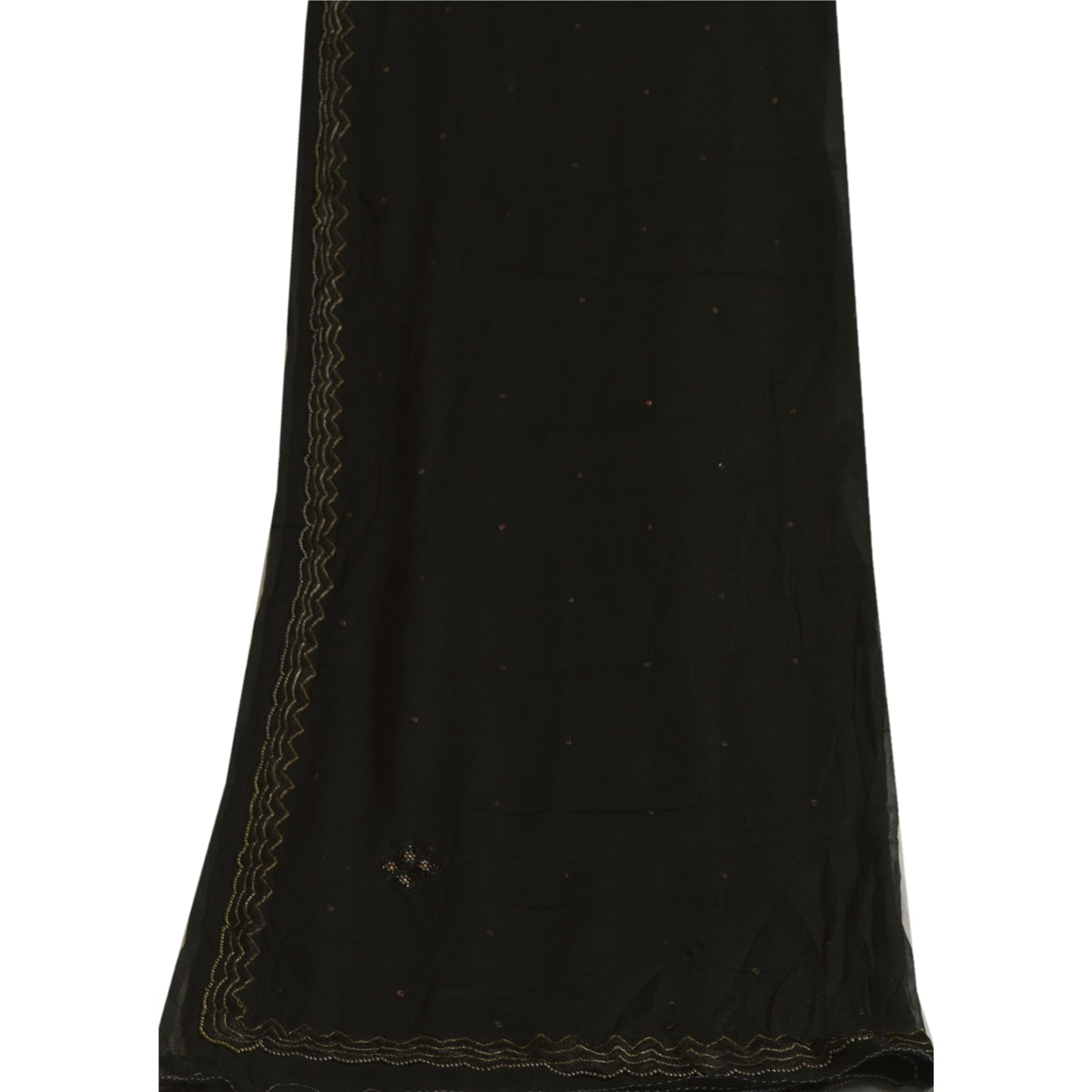 Sanskriti Vintage Long Black Dupatta/Stole Pure Chiffon Silk Hand Beaded Scarves