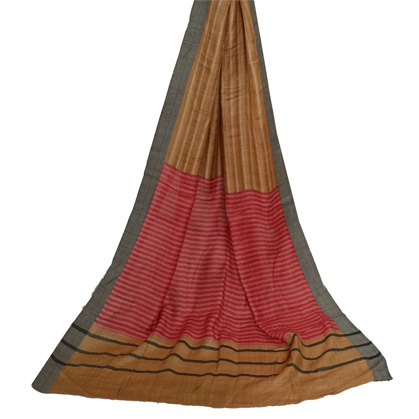 Sanskriti Vintage Lang Dupatta Stole Ren Bomuld Brun/Mørkerød Trykt Tørklæder