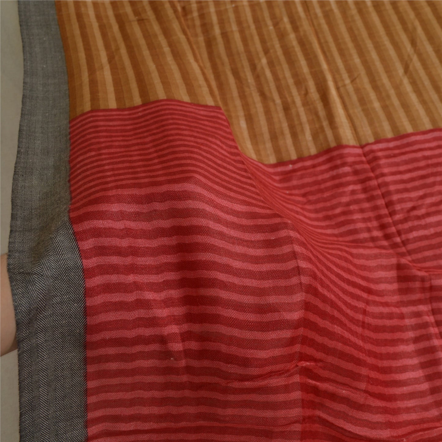 Sanskriti Vintage Lang Dupatta Stole Ren Bomuld Brun/Mørkerød Trykt Tørklæder