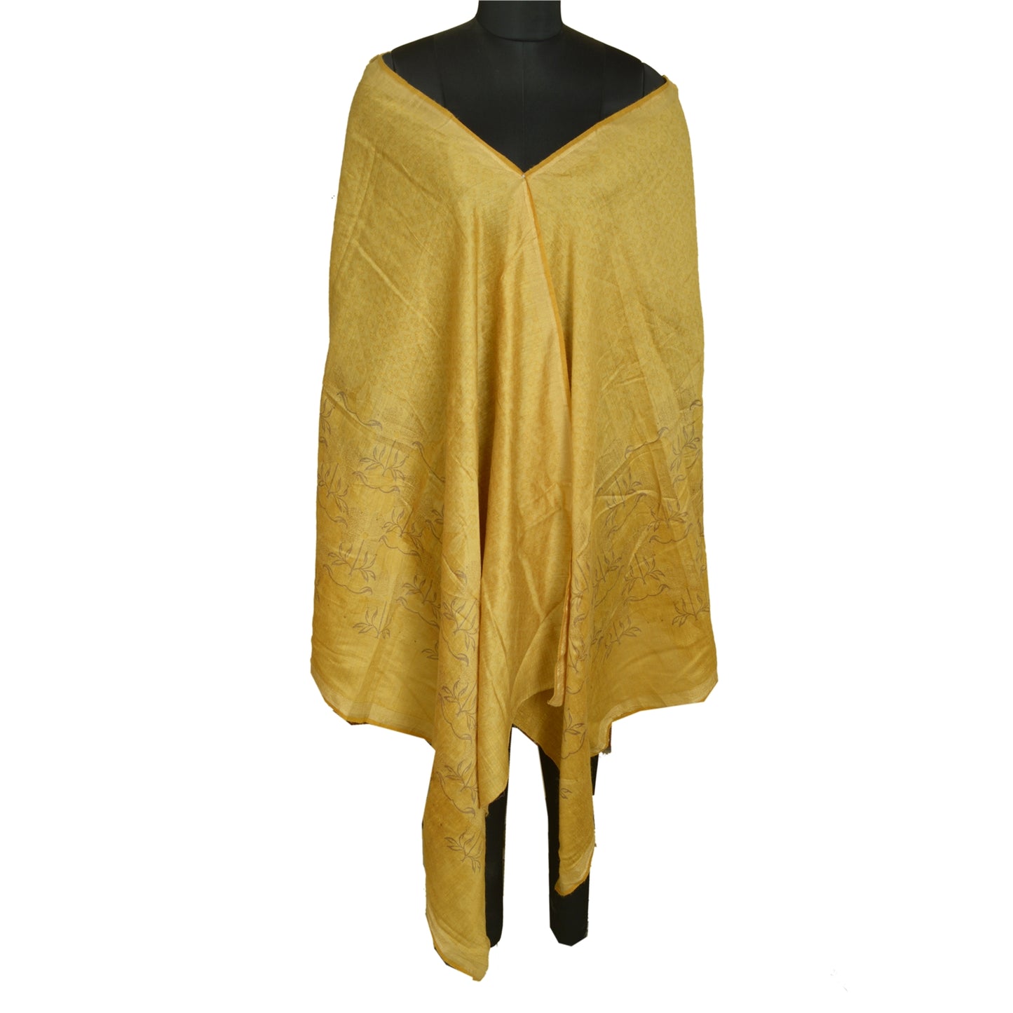 Sanskriti Vintage Lang Dupatta Stola Ren Silke Sennepsgul Trykt Wrap Hijab