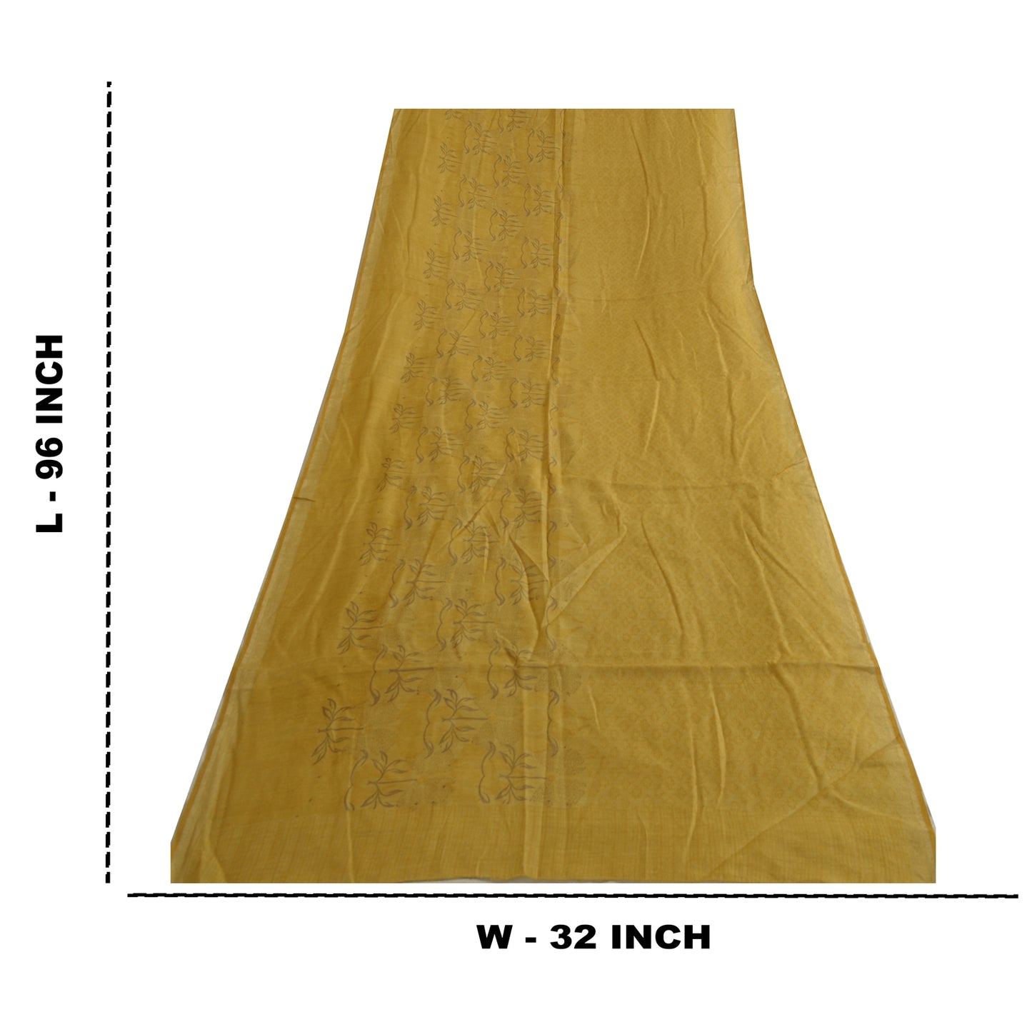 Sanskriti Vintage Lang Dupatta Stola Ren Silke Sennepsgul Trykt Wrap Hijab