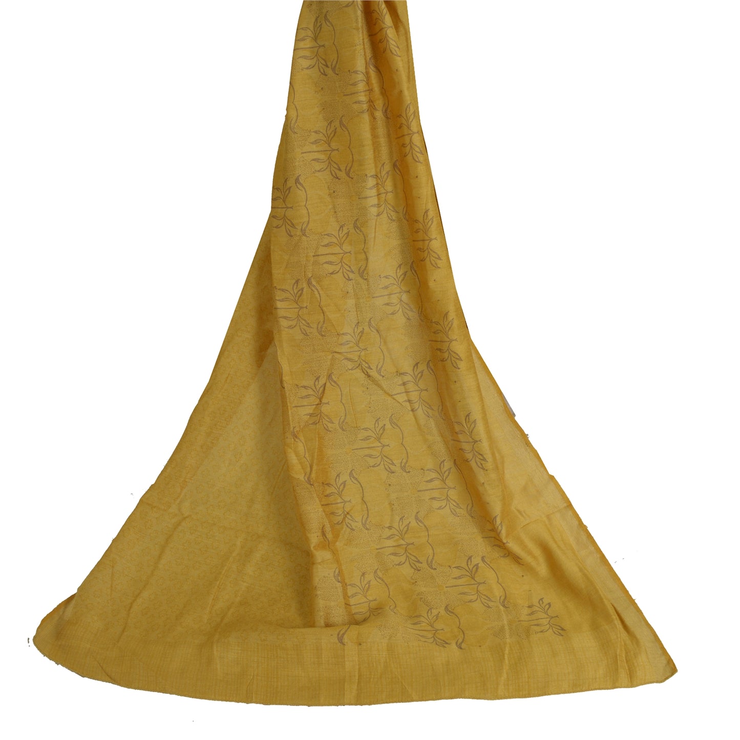 Sanskriti Vintage Lang Dupatta Stola Ren Silke Sennepsgul Trykt Wrap Hijab