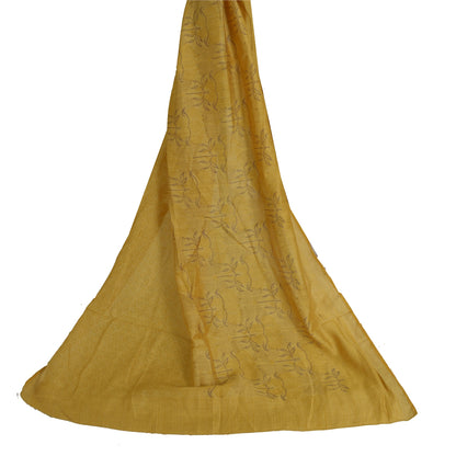 Sanskriti Vintage Lang Dupatta Stola Ren Silke Sennepsgul Trykt Wrap Hijab