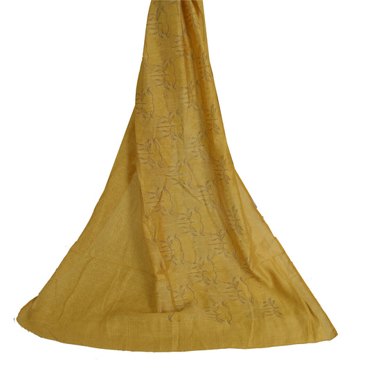 Sanskriti Vintage Lang Dupatta Stola Ren Silke Sennepsgul Trykt Wrap Hijab