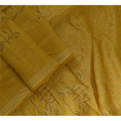 Sanskriti Vintage Lang Dupatta Stola Ren Silke Sennepsgul Trykt Wrap Hijab