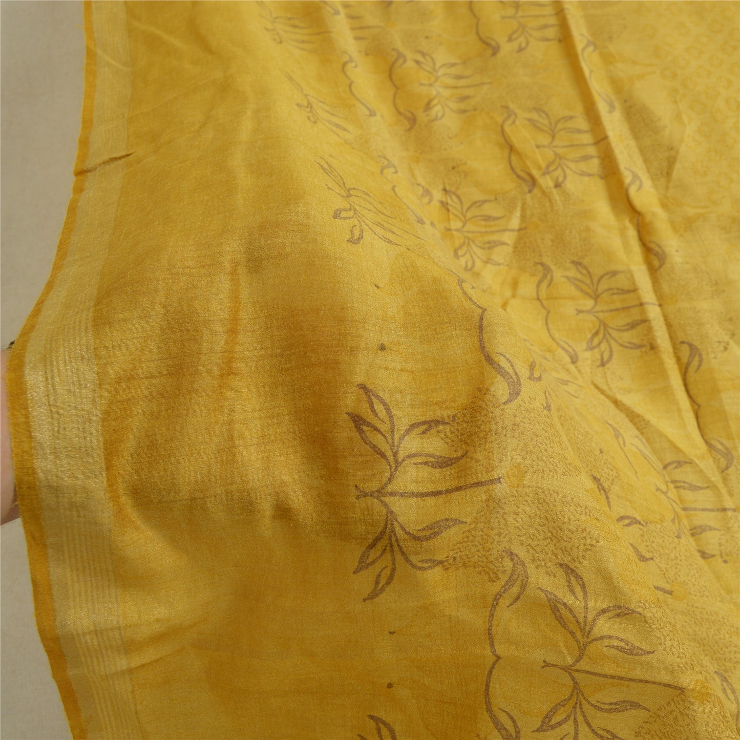 Sanskriti Vintage Lang Dupatta Stola Ren Silke Sennepsgul Trykt Wrap Hijab