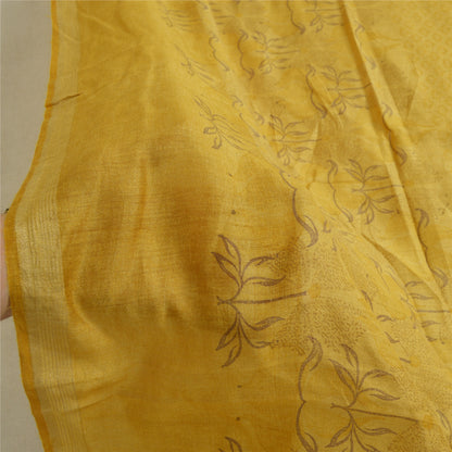 Sanskriti Vintage Lang Dupatta Stola Ren Silke Sennepsgul Trykt Wrap Hijab