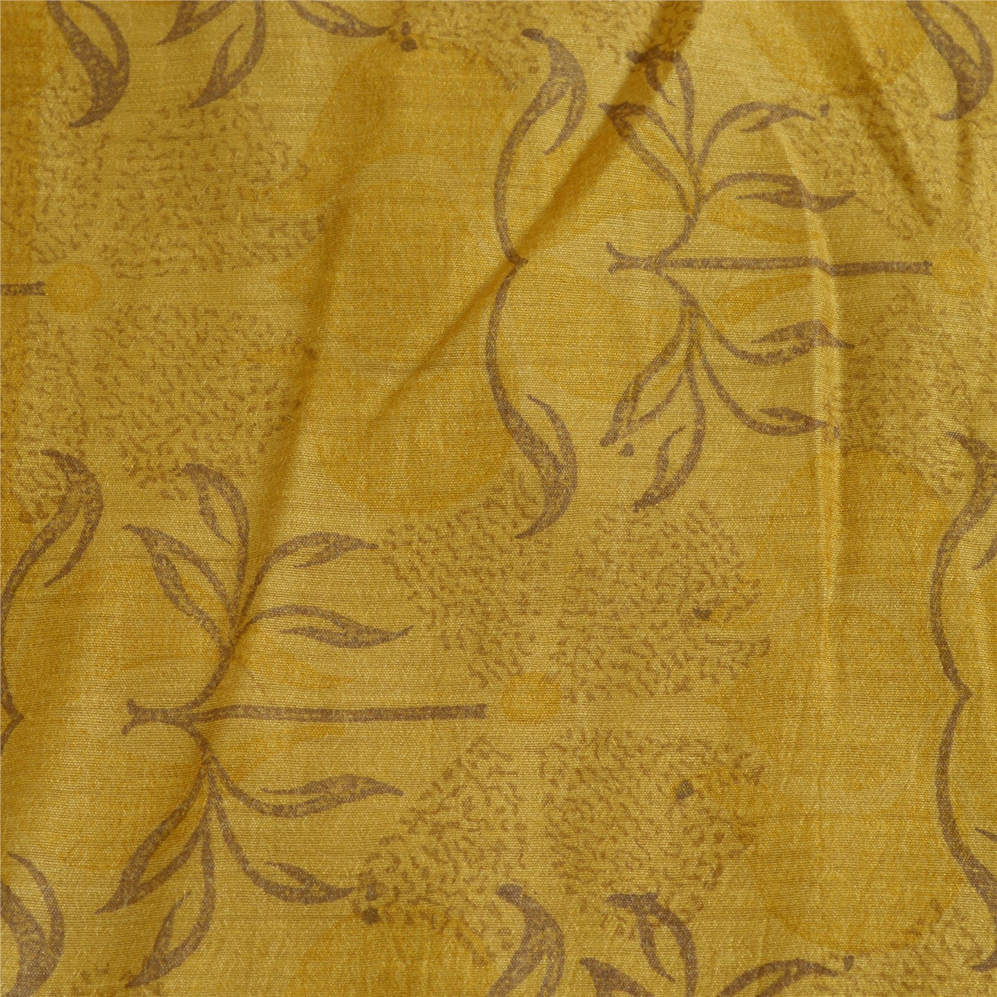 Sanskriti Vintage Lang Dupatta Stola Ren Silke Sennepsgul Trykt Wrap Hijab