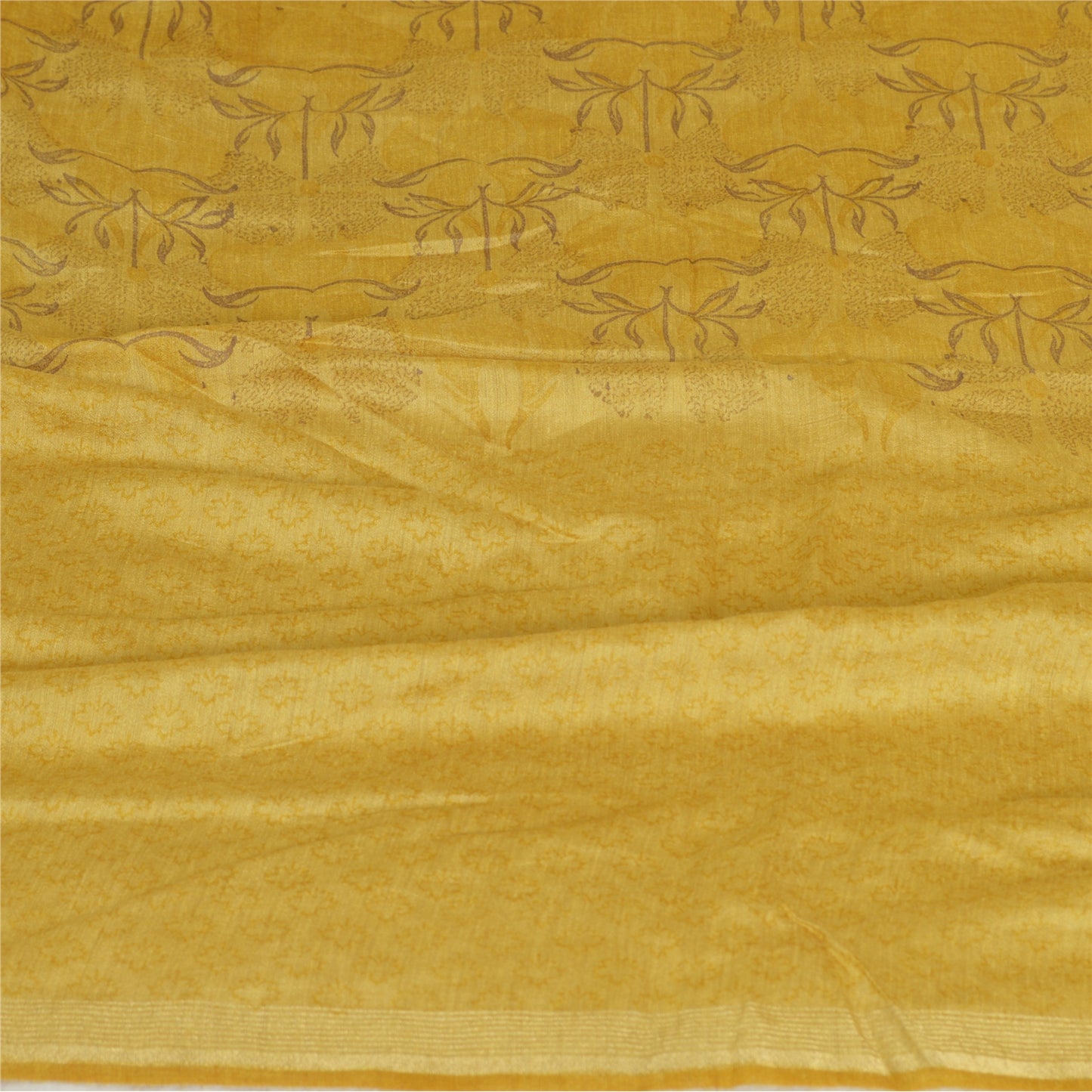 Sanskriti Vintage Lang Dupatta Stola Ren Silke Sennepsgul Trykt Wrap Hijab