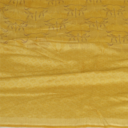 Sanskriti Vintage Lang Dupatta Stola Ren Silke Sennepsgul Trykt Wrap Hijab