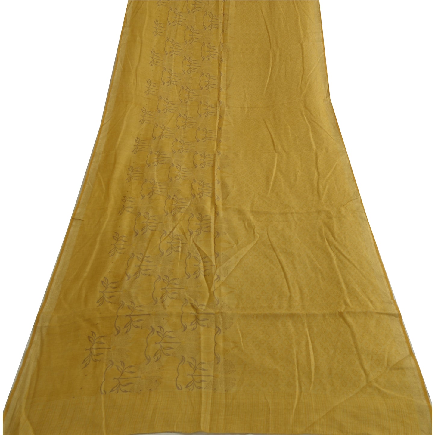 Sanskriti Vintage Lang Dupatta Stola Ren Silke Sennepsgul Trykt Wrap Hijab