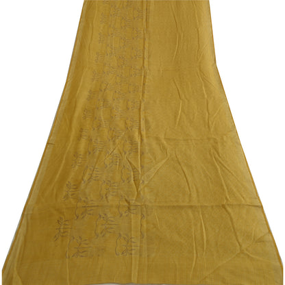 Sanskriti Vintage Lang Dupatta Stola Ren Silke Sennepsgul Trykt Wrap Hijab