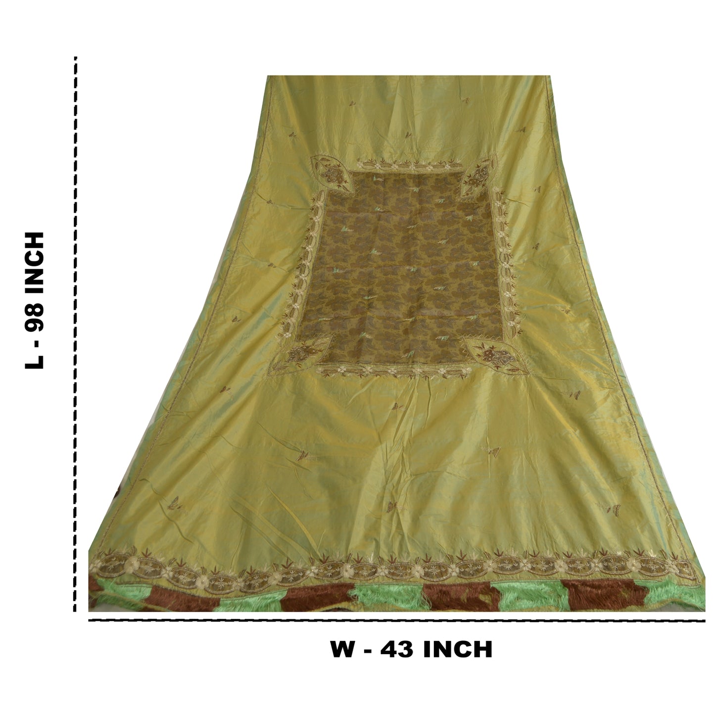 Санскритский винтажный длинный палантин дупатта из чистого шелка, зеленый хиджаб, расшитый вручную бисером