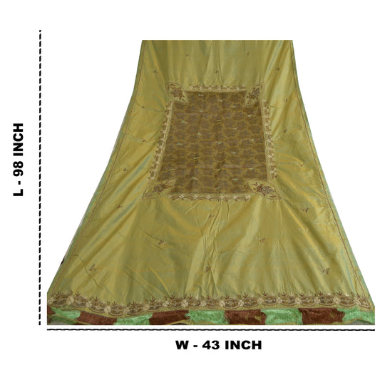 Sanskriti Vintage Lang Dupatta Stola Ren Silke Grøn Hijab Håndperlede Tørklæder