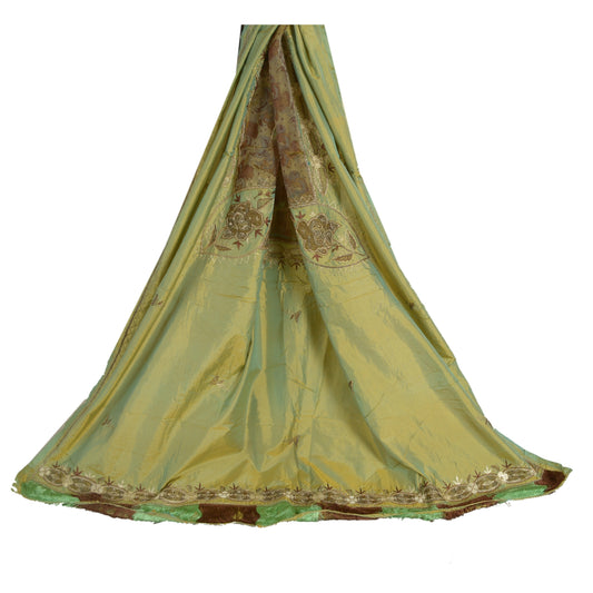 Sanskriti Vintage Lang Dupatta Stola Ren Silke Grøn Hijab Håndperlede Tørklæder