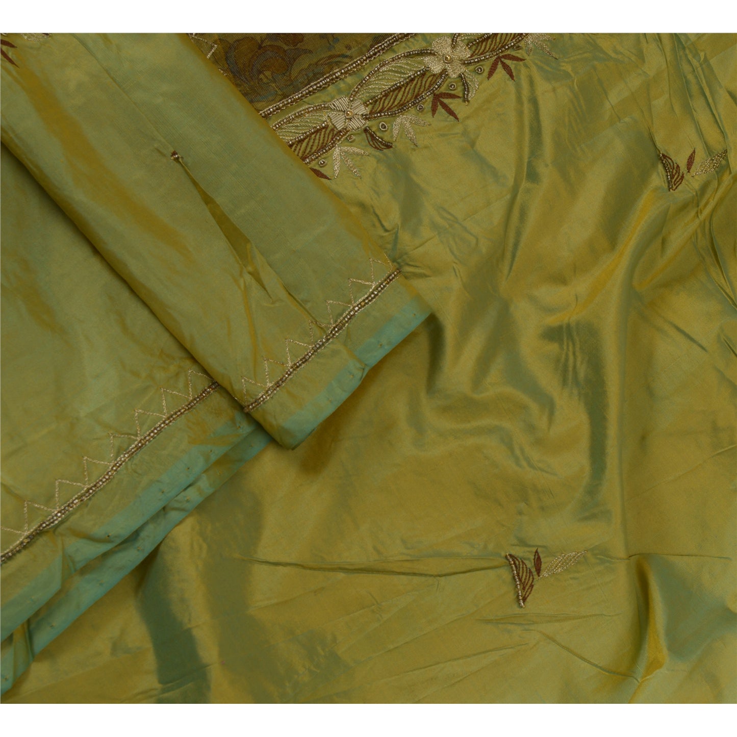 Санскритский винтажный длинный палантин дупатта из чистого шелка, зеленый хиджаб, расшитый вручную бисером