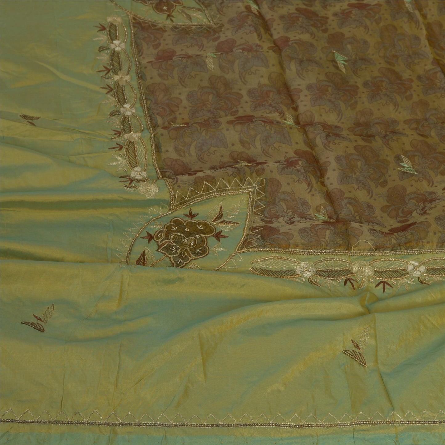 Санскритский винтажный длинный палантин дупатта из чистого шелка, зеленый хиджаб, расшитый вручную бисером