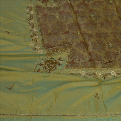 Санскритский винтажный длинный палантин дупатта из чистого шелка, зеленый хиджаб, расшитый вручную бисером