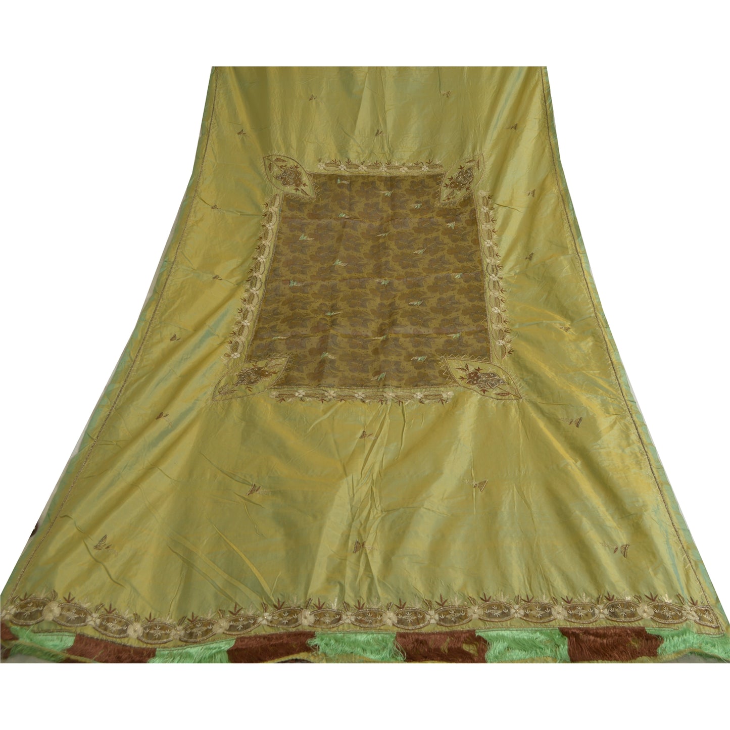 Санскритский винтажный длинный палантин дупатта из чистого шелка, зеленый хиджаб, расшитый вручную бисером