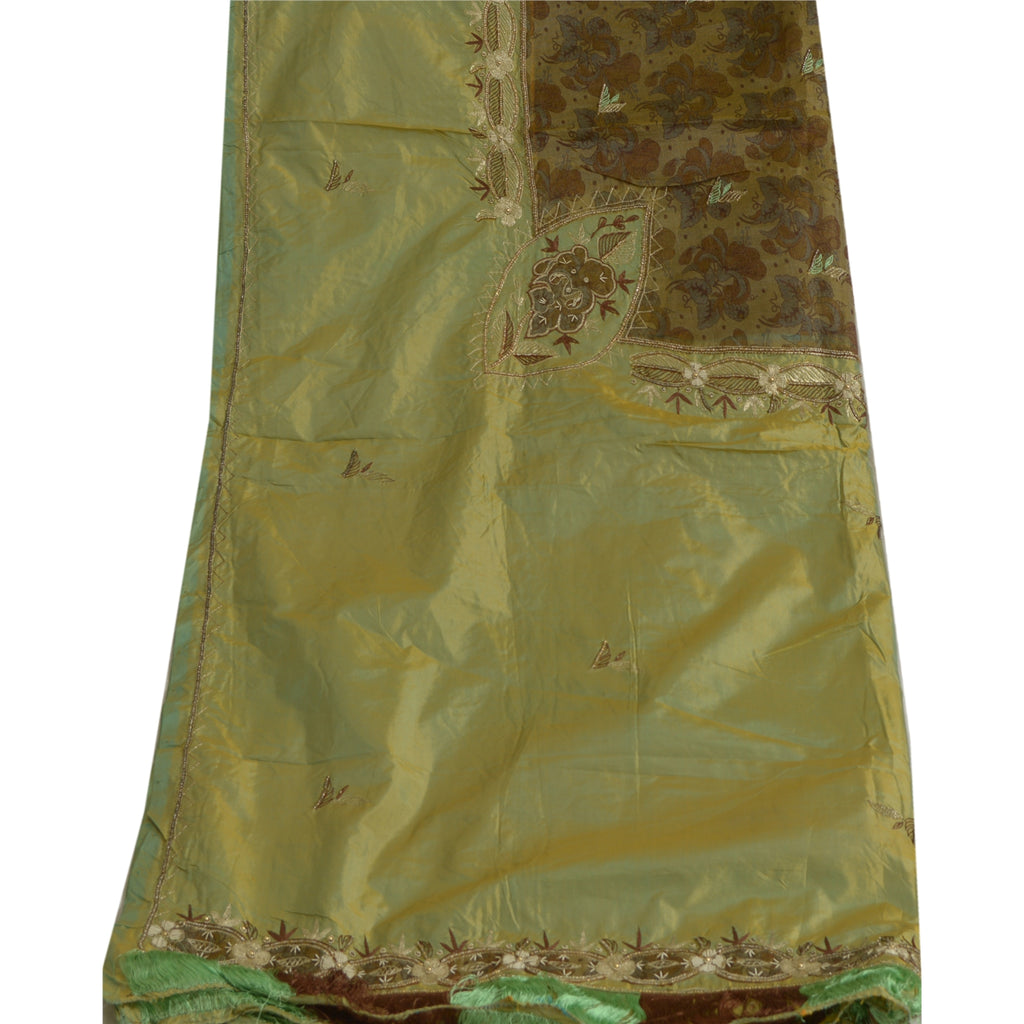 Санскритский винтажный длинный палантин дупатта из чистого шелка, зеленый хиджаб, расшитый вручную бисером
