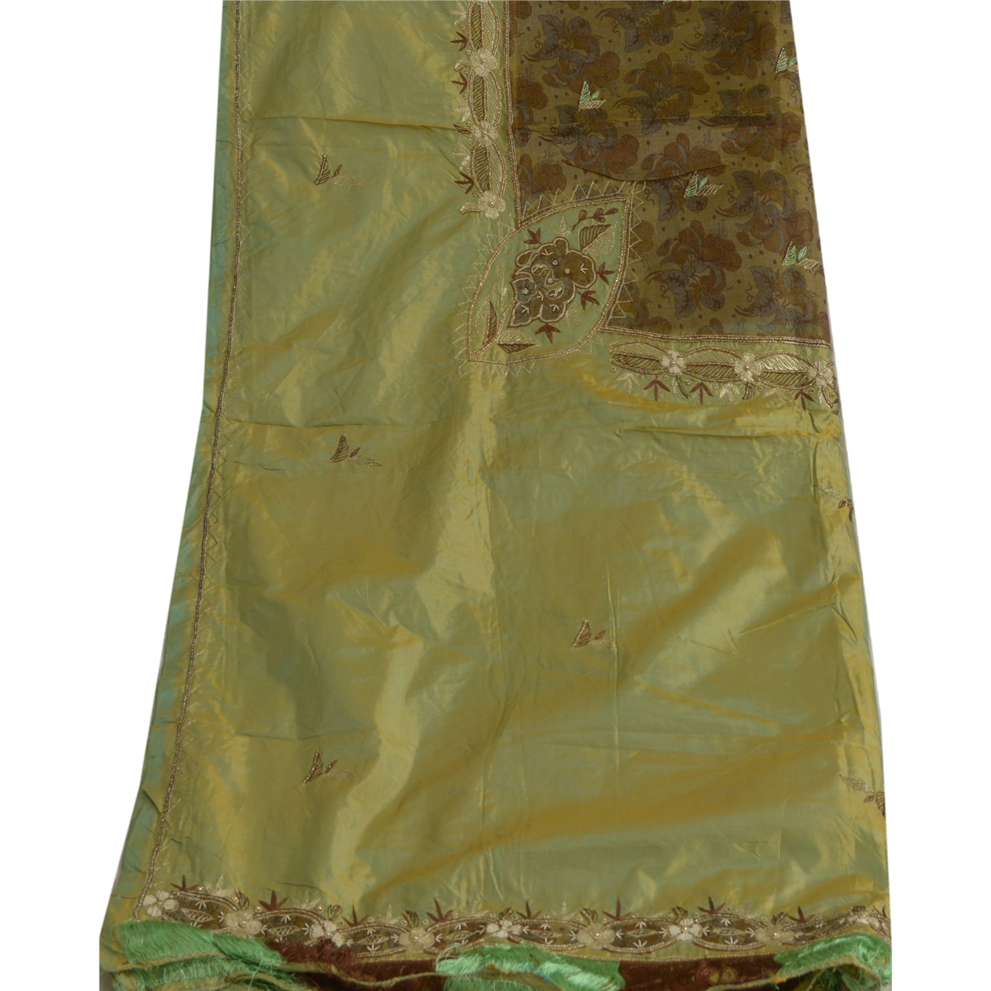 Санскритский винтажный длинный палантин дупатта из чистого шелка, зеленый хиджаб, расшитый вручную бисером