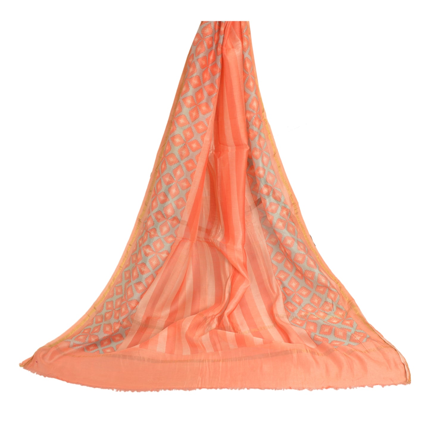 Санскрити Винтаж Длинный палантин дупатта хлопковый шелковый шарф с принтом персикового цвета
