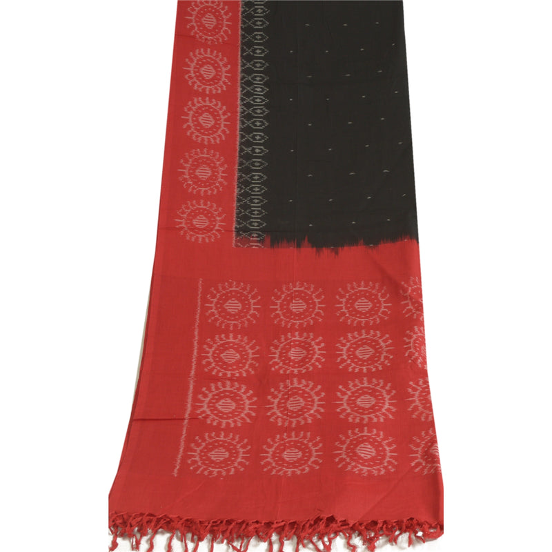 Sanskriti Vintage Long Stole Black/Red Pure Cotton Woven Sambalpuri Ikat Hijab