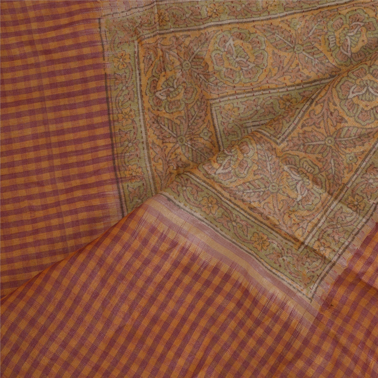 Sanskriti Vintage Long Dupatta Stole Pure Silk Ivory/Saffron Printed Woven Hijab