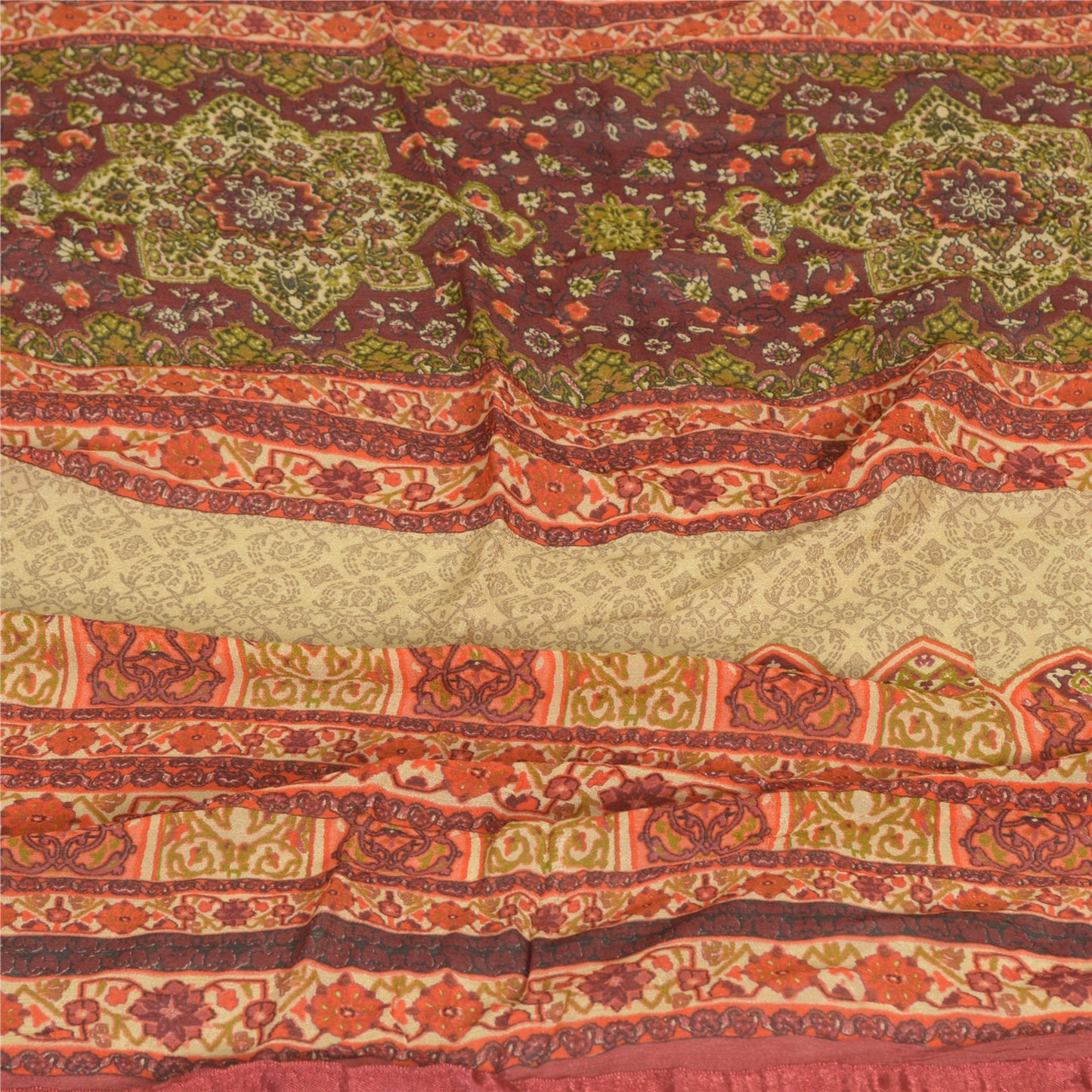 Sanskriti Vintage Long Red Dupatta/Stole Pure Georgette Silk Digital Print Veil