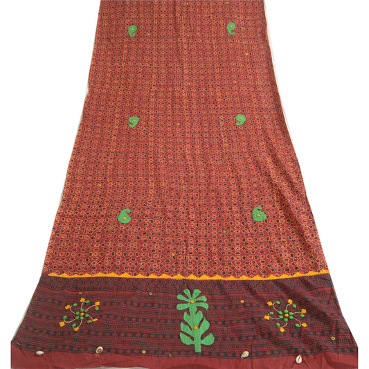 Sanskriti Vintage Long Dupatta Stole Pure Cotton Dark Red Ajrakh Unquie Veil