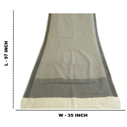 Sanskriti Vintage Long Dupatta Stole Pure Cotton Ivory Hijab Woven Scarves