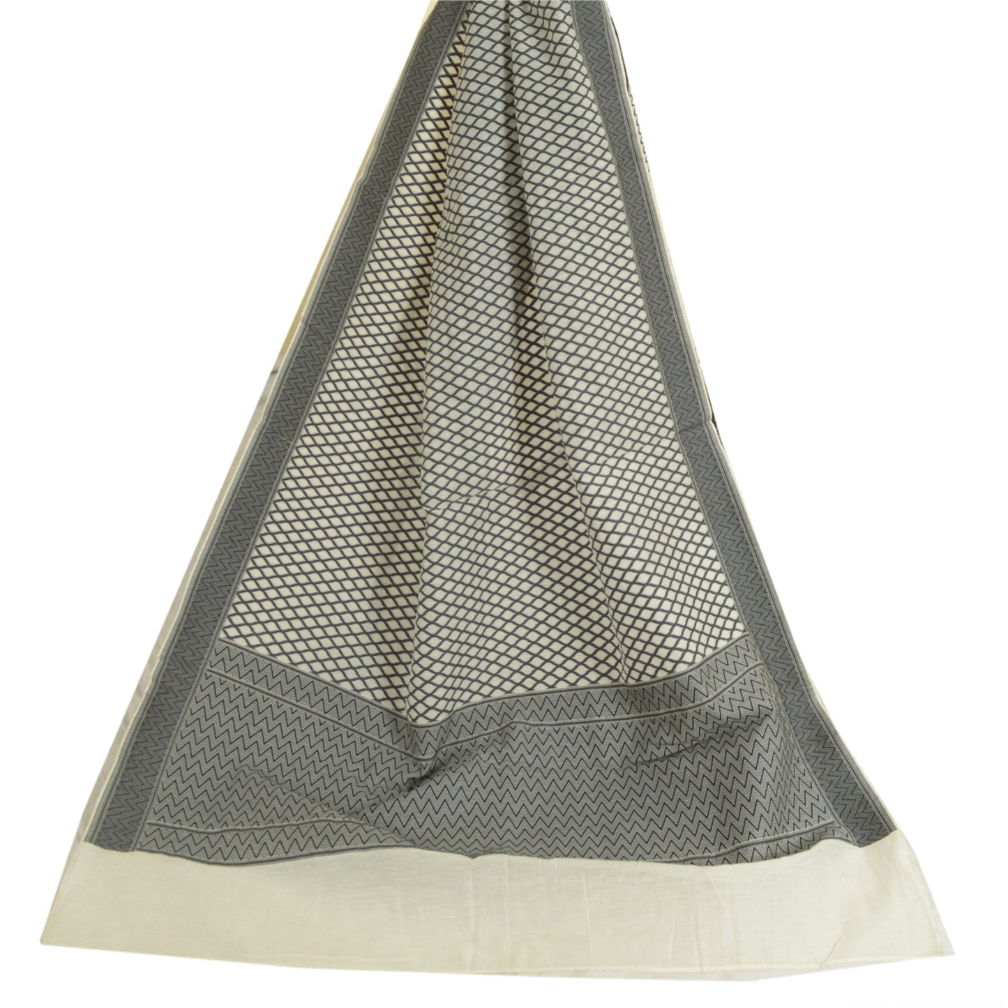 Sanskriti Vintage Long Dupatta Stole Pure Cotton Ivory Hijab Woven Scarves