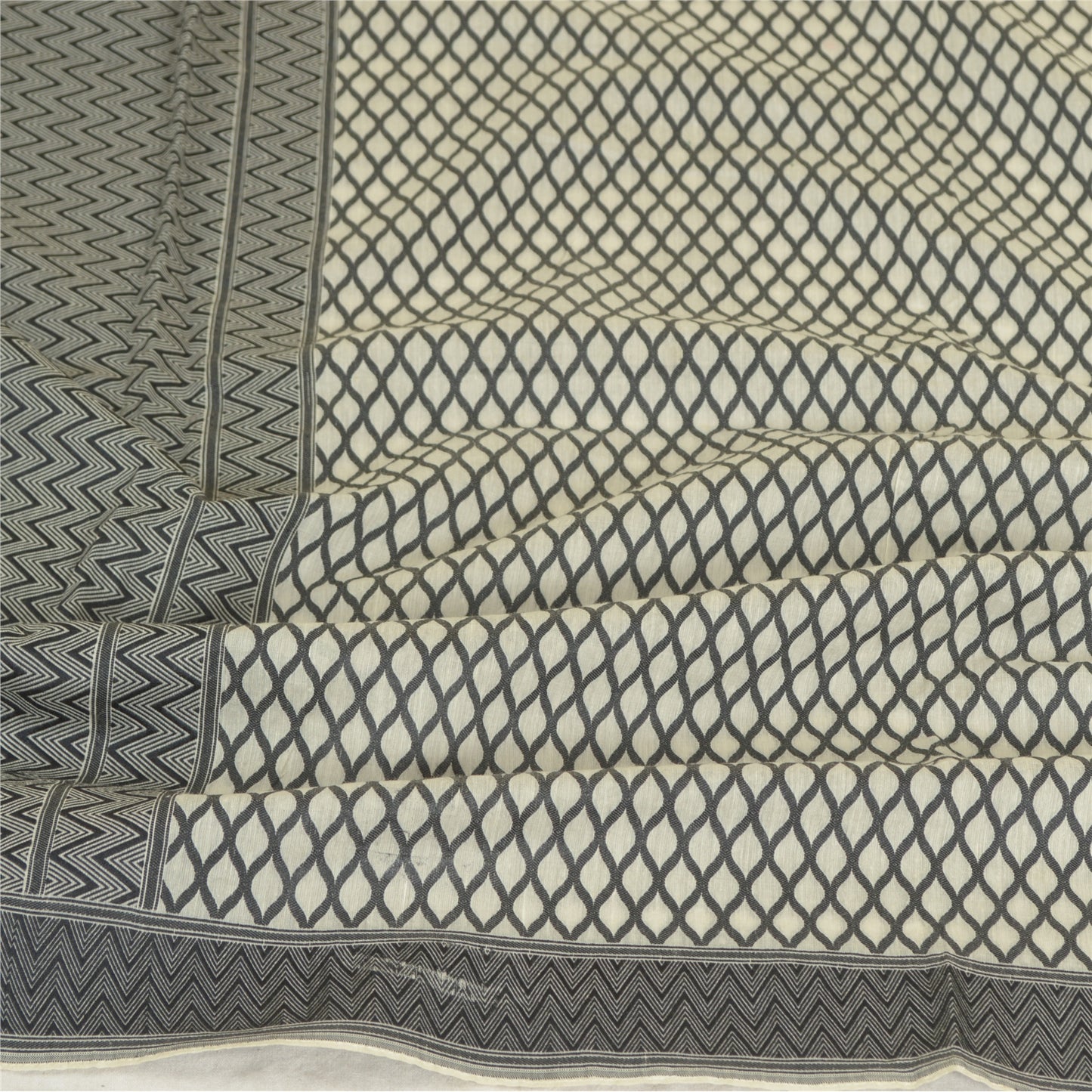 Sanskriti Vintage Long Dupatta Stole Pure Cotton Ivory Hijab Woven Scarves