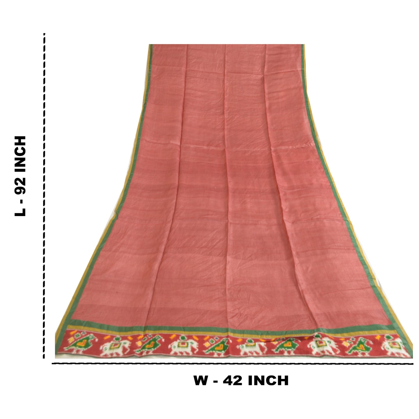 Sanskriti Vintage Long Dupatta Stole Pure Silk Brick Red Woven Patola Ikat Hijab